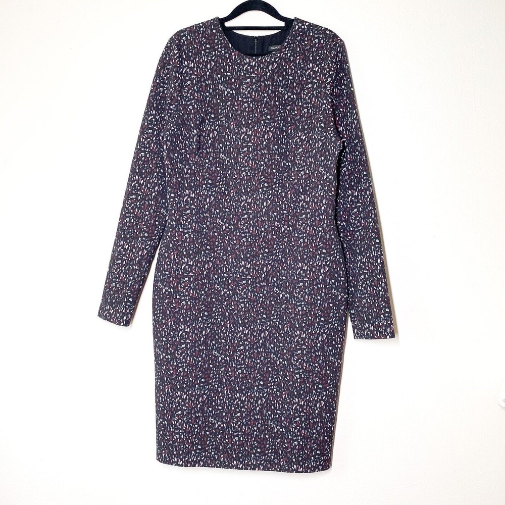 Black Halo Desoto Sheath Dress 16 Long Sleeve Cotton Blend Speckle Print